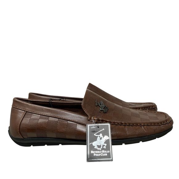 Beverly Hills Polo Club Loafers Mens 11 Brown Slip On Driving Shoes Checkered - Picture 4 of 13